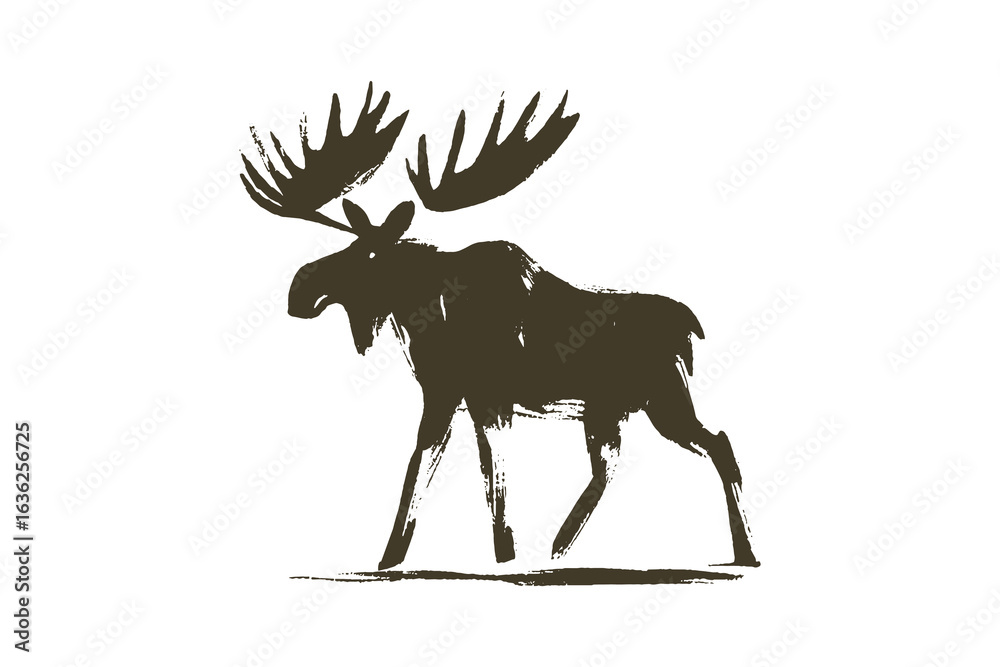 Fototapeta premium Moose silhouette brush stroke style vector illustration