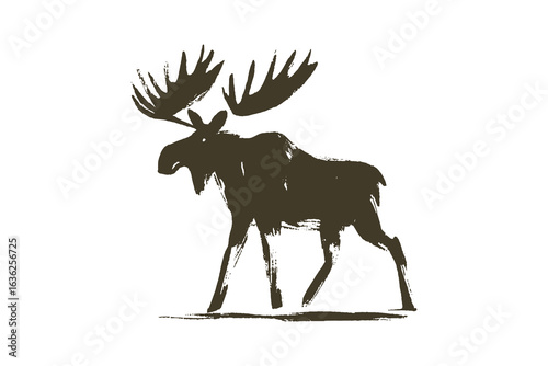 Moose silhouette brush stroke style vector illustration