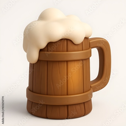 3D Cartoon Style Wooden Beer Mug with Foam