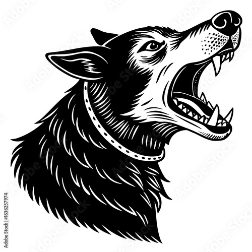 Barking Dog with Open Mouth in Alert Pose on White Background"