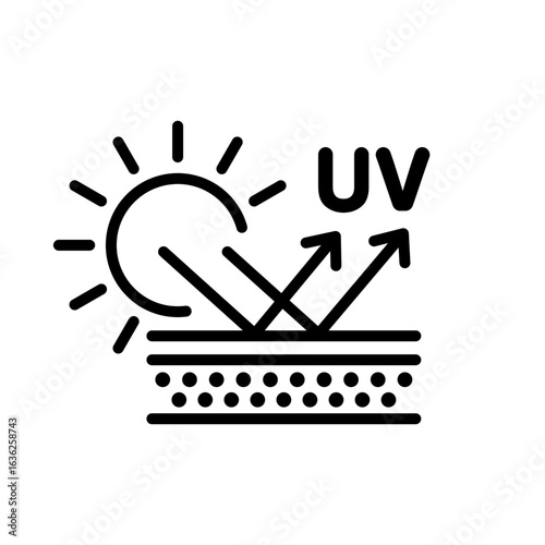 UV protection icon set. UV radiation icon. Ultraviolet symbol. Sun uv protection icons. Sunscreen spf logo. UPF sun protection label product. Skincare illustration, sign for cosmetics packaging.