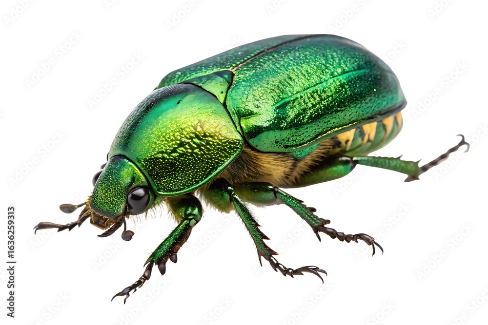 Naklejka premium Vibrant Green Metallic Beetle Detailed Macro Photography On AI generated by PNG