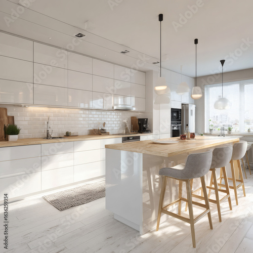 Wallpaper Mural A kitchen with white cabinets and a wooden counter Torontodigital.ca