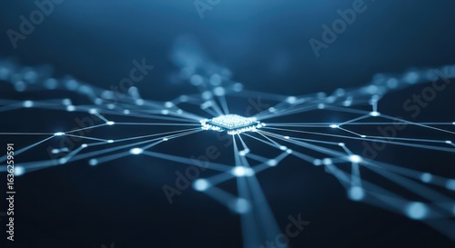 Fototapeta Naklejka Na Ścianę i Meble -  Glowing CPU Core: The Radiant Heart of a Sprawling Digital Data Network