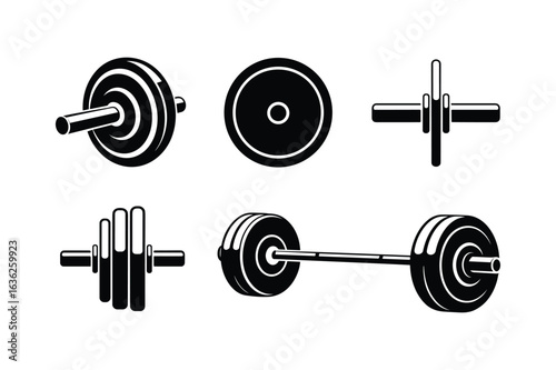 Black barbell plates and weightlifting equipment silhouettes strength training fitness