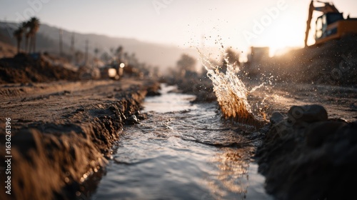 Realistic Liquid Filling Roadbed with Earth in Construction Site