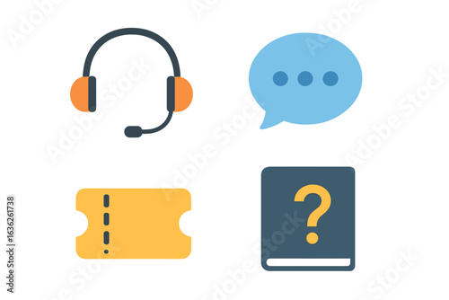 Graphic depicting essential elements for customer support and service interaction in a modern setting