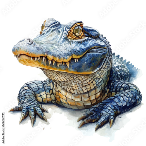 watercolor of Caiman, vector, isolated on a white background.