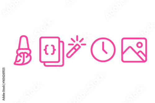 Creative tools for digital design featuring icons for paintbrush, code, magic, clock, and landscape