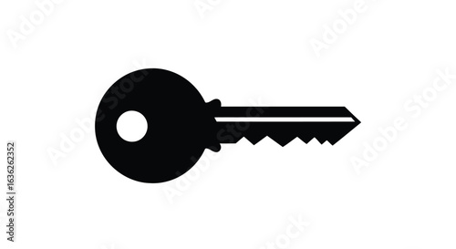 Vector illustration of black silhouette of a key isolated on white background, representing access and security