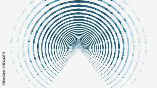 Abstract concentric circles tunnel with blue hues creating a sense of depth and perspective view