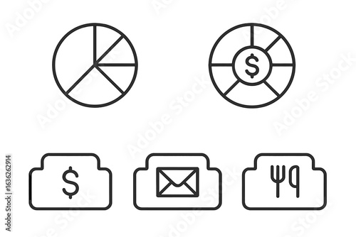 Financial icons representing budgeting, investments, and expenses in a clear and modern layout suitable for presentations or infographics