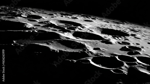 Moon crater landscape with high-definition texture details isolated on black cosmic background.