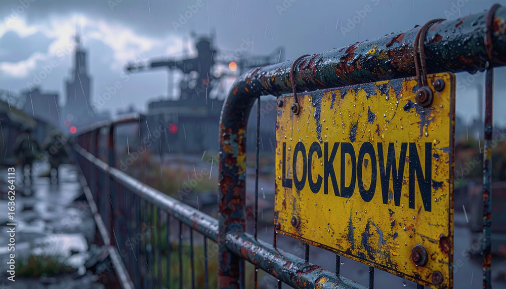 Fototapeta premium Lockdown Quarantine Checkpoint in Stormy Weather