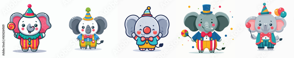 Naklejka premium cute elephant vector in clown costume
