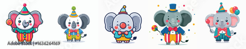 cute elephant vector in clown costume