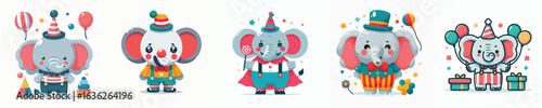 cute elephant vector in clown costume