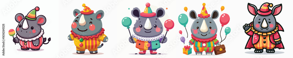 Fototapeta premium cute rhino vector in clown costume