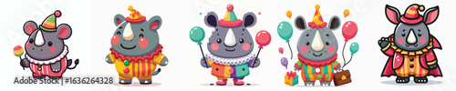 cute rhino vector in clown costume