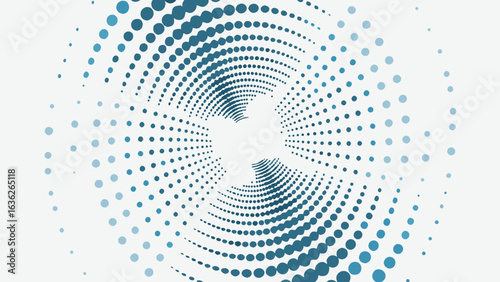 Halftone pattern with concentric circles radiating from the center in shades of blue and white color scheme