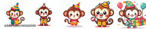 cute monkey vector in clown costume