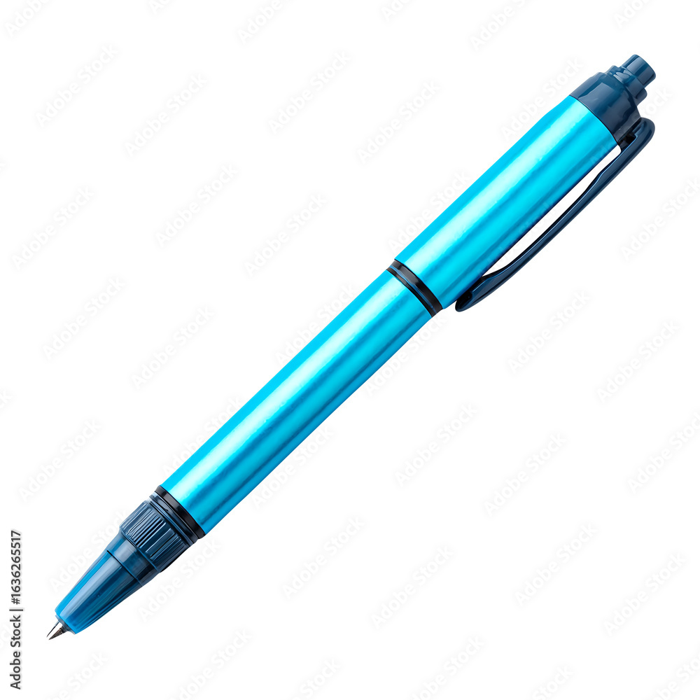 Naklejka premium Blue highlighter pen, isolated on transparent background, realistic, studio lighting, centered, no shadow