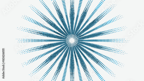 Abstract radial pattern featuring blue dotted lines emanating from a central point on white background