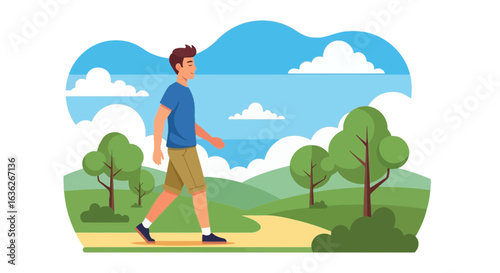 Man Taking a Leisurely Walk in Nature During Sunny Day