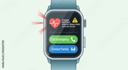 Smartwatch Detecting Irregular Heartbeat Prompting Medical Attention Displayed