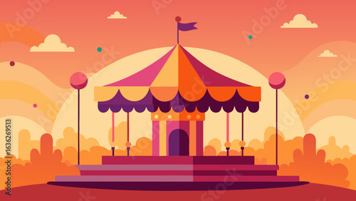 dreamlike carousel birthday scene in sunset light