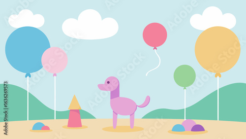 floating balloon animals in a pastel candyland birthday