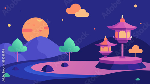 floating birthday lanterns in tranquil zen garden