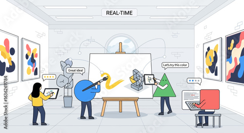 Collaborative Creation Real Time Digital Art Studio Conceptual Illustration