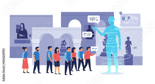 Advanced Technological Museum Guided Tour With Holographic Avatar Presenting Art