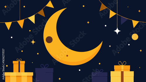 Solar Eclipse Birthday with Gold Crescents and Sparkles