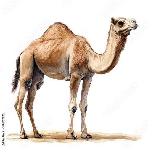 Bactrian Camel, watercolor drawing vector, isolated on a white background.