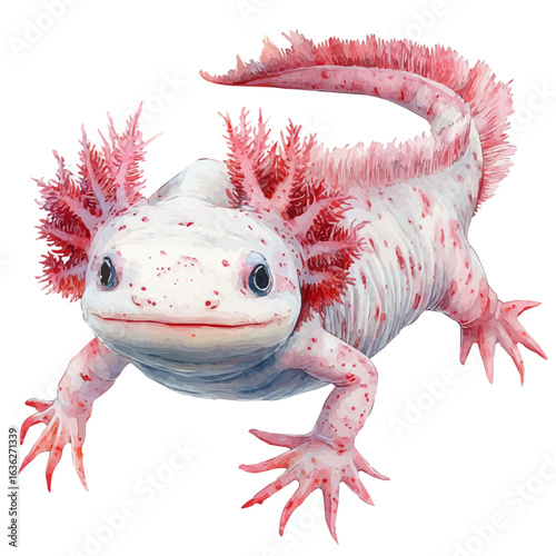 Axolotl, watercolor illustration vector, isolated on a white background.