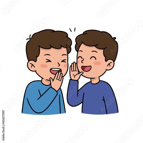 Two Boys Whispering Secrets and Laughing.