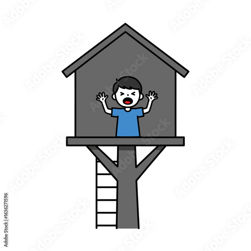 Scared Boy Trapped in Treehouse.