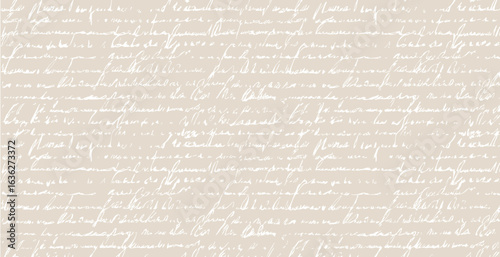 Seamless beige pattern of abstract illegible handwritten text. Vintage grunge bad calligraphy script, old book document. Vector illustration of monochrome unreadable handwriting cursive poetry 