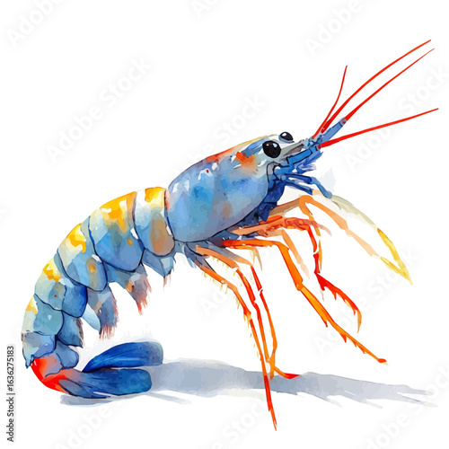 Aquarium Shrimp, watercolor painting vector, isolated on a white background.