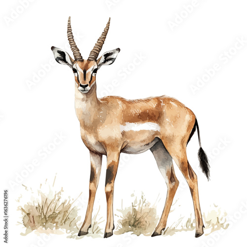 Antelope, watercolor vector, isolated on a white background.