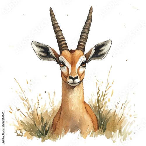 Antelope, watercolor vector, isolated on a white background.