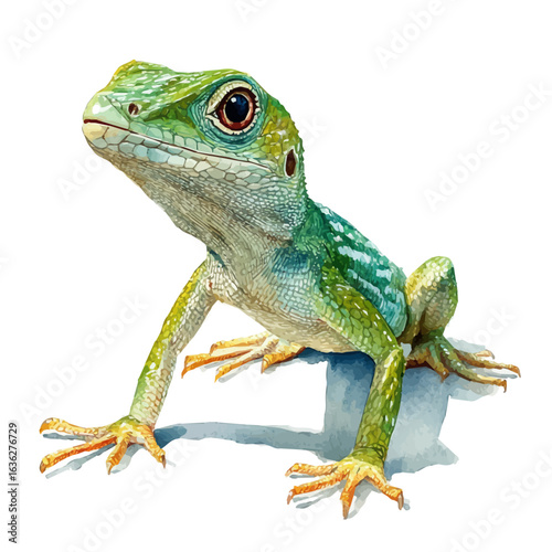 Anole Lizard, watercolor painting vector, isolated on a white background.