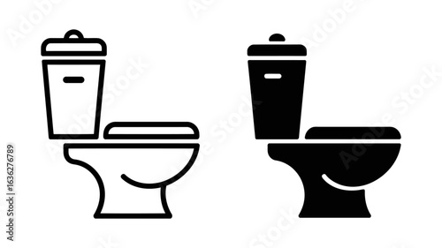 Toilet Icon Set: Line Art and Solid Black Styles, Bathroom Hygiene Symbols, Clean Minimalist Design, Vector Graphics for Website or App.