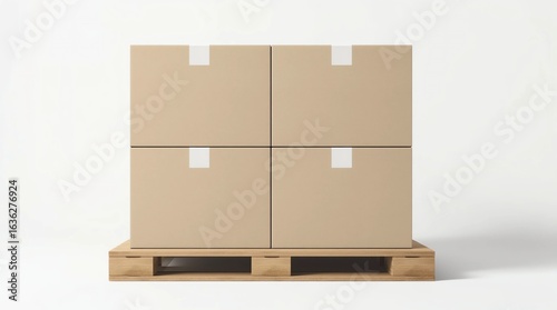 Stack of Four cardboard boxes mockup on euro pallet, isolated on white, 3d rendering