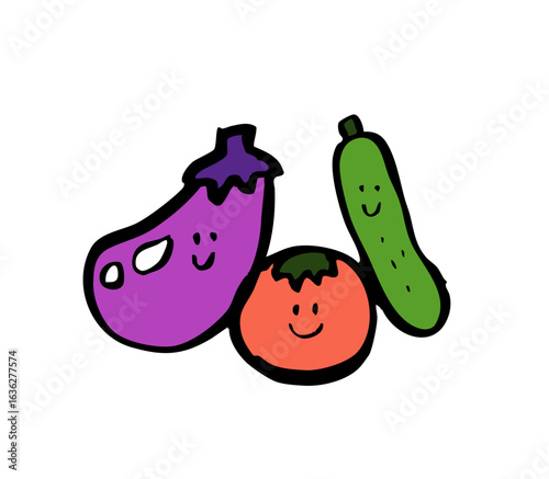 筆絵　なす、トマト、きゅうり野菜セット