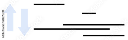 Blue upward and downward arrows alongside black horizontal bars representing directional movement or data flow. Ideal for workflow, transfer, progress, data visualization, system integration