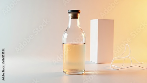 Wallpaper Mural Clear glass bottle with amber liquid on a light background. Torontodigital.ca