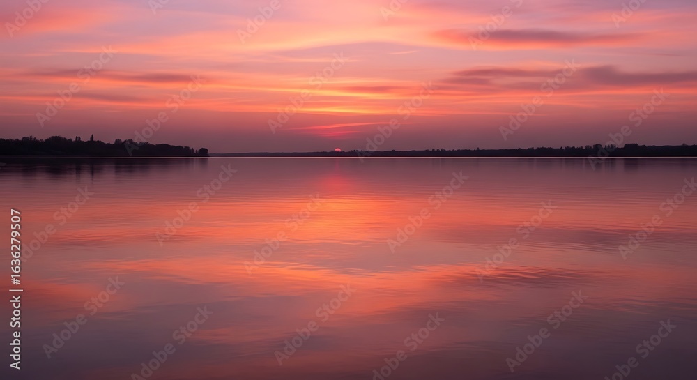 Naklejka premium Beautiful Sunset Reflection Over Calm Lake